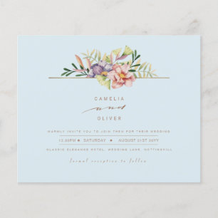Elegant Sky Blue Summer Floral Wedding Invite QR Flyer