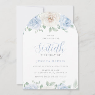 Elegant Sky Blue Watercolor 60th Birthday Party Invitation