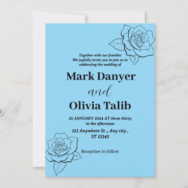 Elegant Sky Blue Wedding Invitation – Romantic (Front)