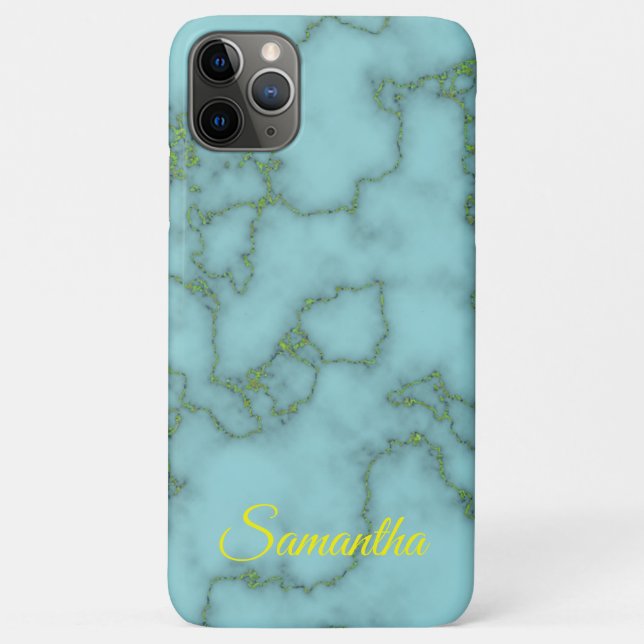 Elegant Sky Blue with Gold Marble & custom Name Case-Mate iPhone Case (Back)