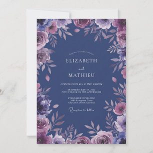 Elegant Slate Amethyst Petal Wedding Invitation