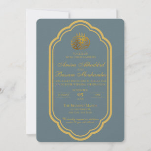 Elegant Slate Blue and Gold Islamic Wedding Invitation