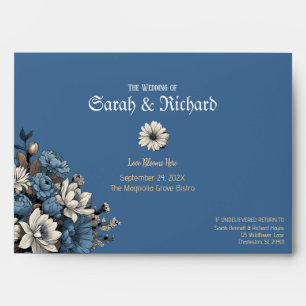 Elegant Slate Blue Floral Wedding   Navy Wedding Envelope