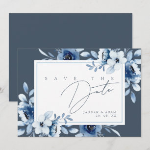 Elegant Slate Blue Opulence Floral Monogram Save The Date