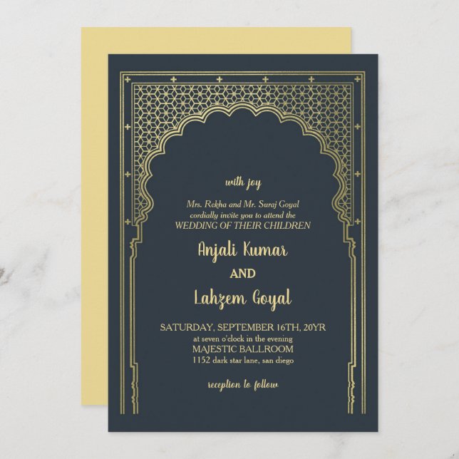 Elegant Slate Grey Indian Gateway Wedding Invitation (Front/Back)