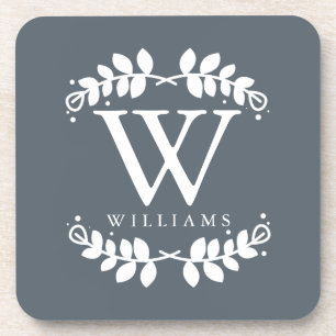 Elegant Slate Grey Modern Monogram Coaster