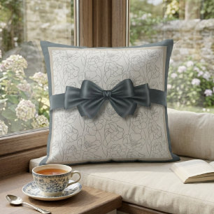 Elegant Slate Grey Modern Ribbon Motif Decorative Cushion