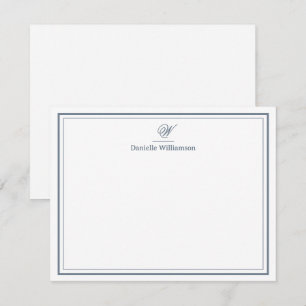 Elegant Slate Grey Monogram Double Border White Card