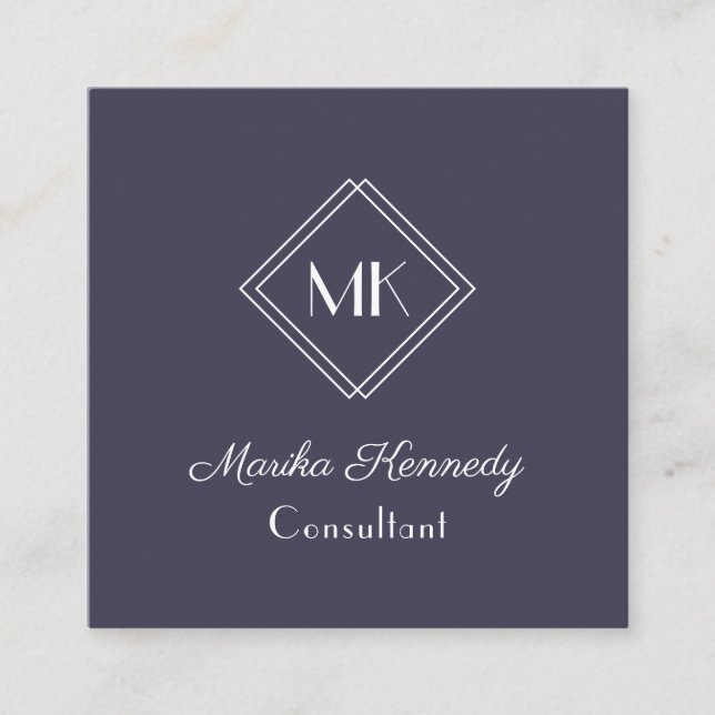 Elegant Slate Grey Professional Monogram Square Business Card (Front)