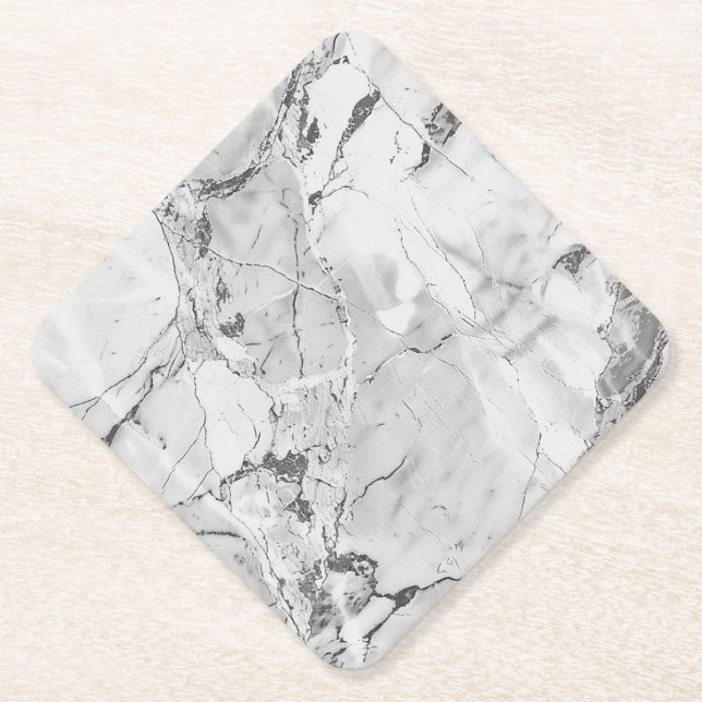 Elegant Slate Whisper Stream Marble Texture Custom Paper Coaster (Front)