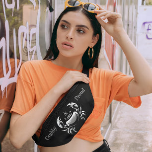 Elegant, Sleek Crab Logo 'Crabby & Proud' Black Bum Bags