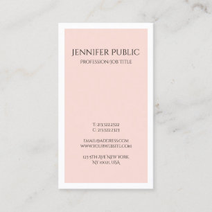 Elegant Sleek Design Blush Pink White Trendy Plain Business Card