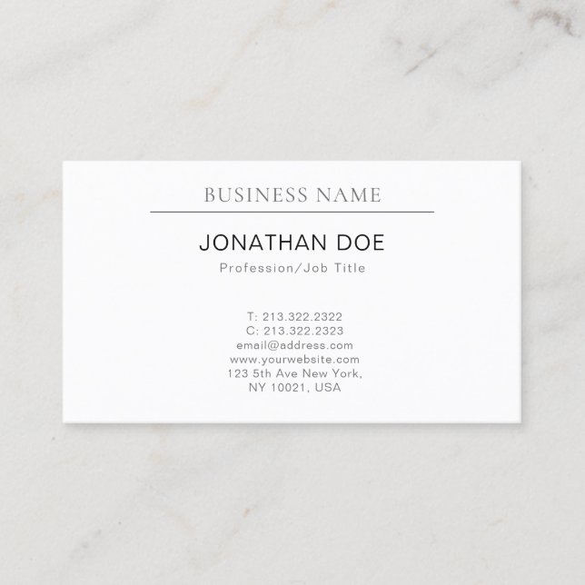 Elegant Sleek Design Trendy Plain Modern Luxury Business Card (Front)