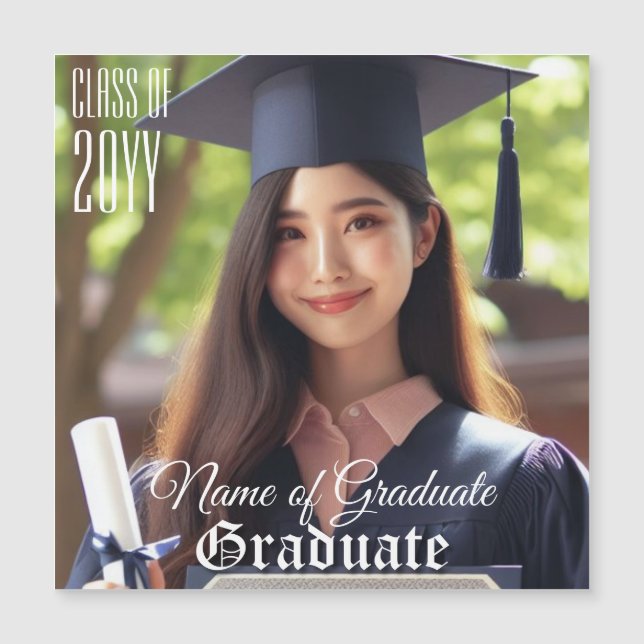 Elegant Sleek Grad Photo Class Year Magnetic Card (Front)