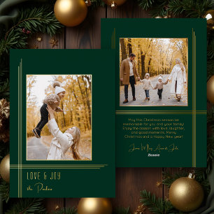 Elegant Sleek Green/Gold Modern Deco Style Photo Foil Holiday Card