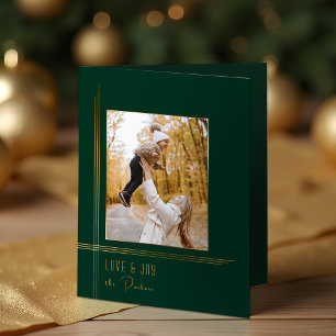 Elegant Sleek Green/Gold Modern Deco Style Photo Holiday Card