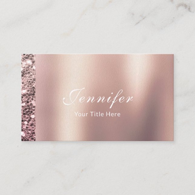 Elegant Sleek Metallic Foil Rose Gold Glitter Business Card (Front)