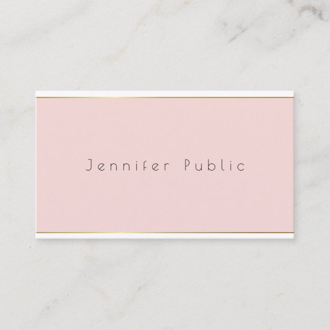 Elegant Sleek Modern Minimalist Pink White Luxury Business Card (Front)
