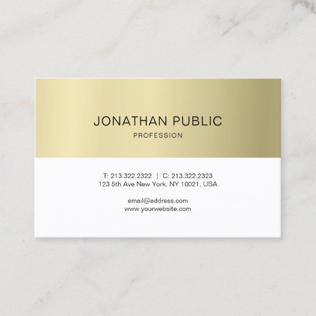 Elegant Sleek Plain Gold Look Luxury Modern Design Business Card (Front)