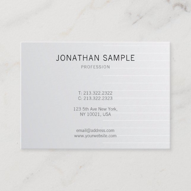 Elegant Sleek Plain Silver Glamour Trendy Luxury Business Card (Front)