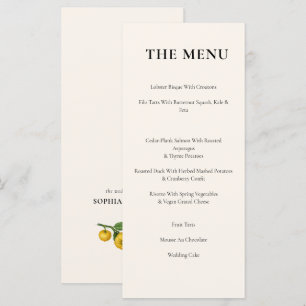 Elegant Slim Vintage Citrus Fruit Wedding Menu