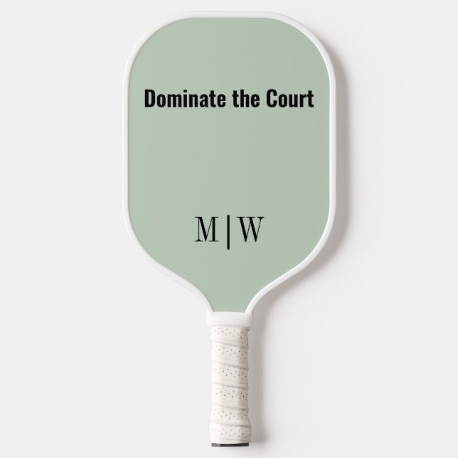 Elegant Slogan Sage Green, Black | Modern Monogram Pickleball Paddle (Front)
