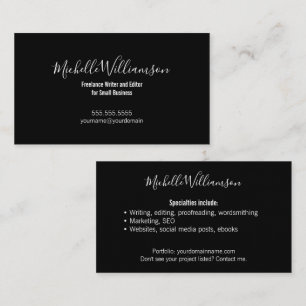 Elegant Small Business Owner 2 Sided Black White Business Card