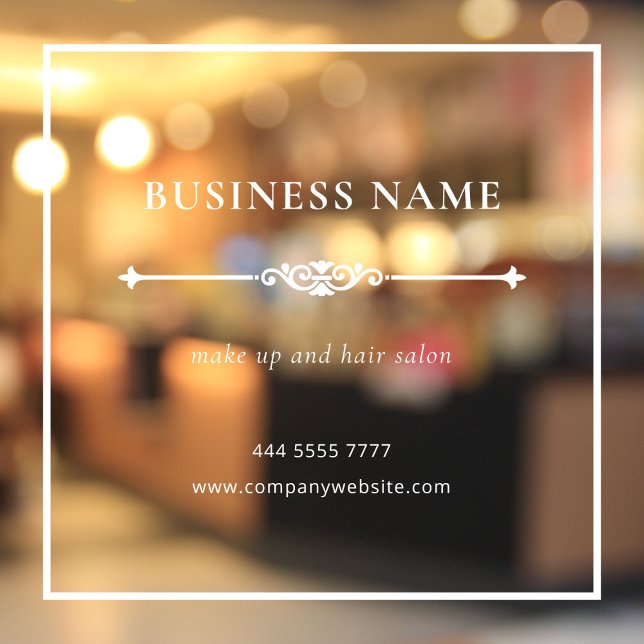 Elegant Small Business Salon Name White Frame Window Cling (Simple Business White Antique vintage window cling
)