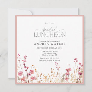 Elegant Small Pink Flowers Bridal Luncheon Invitation