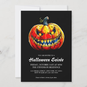Elegant Smiling Pumpkin Fiery Halloween Soirée Invitation