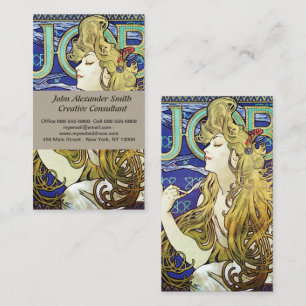 Elegant Smoke,Job by by Alphonse Mucha Art Nouveau Business Card
