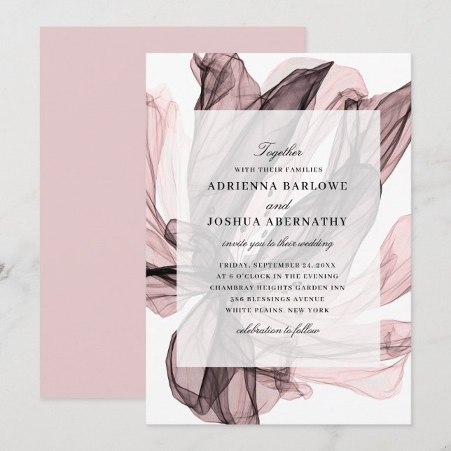 Elegant Smoky Floral Dusty Pink Wedding Invitation (Front/Back)