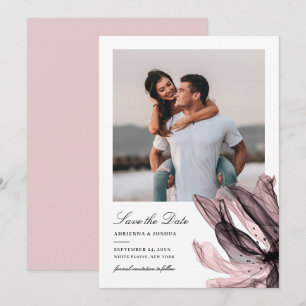 Elegant Smoky Floral Dusty Rose Photo Wedding  Save The Date