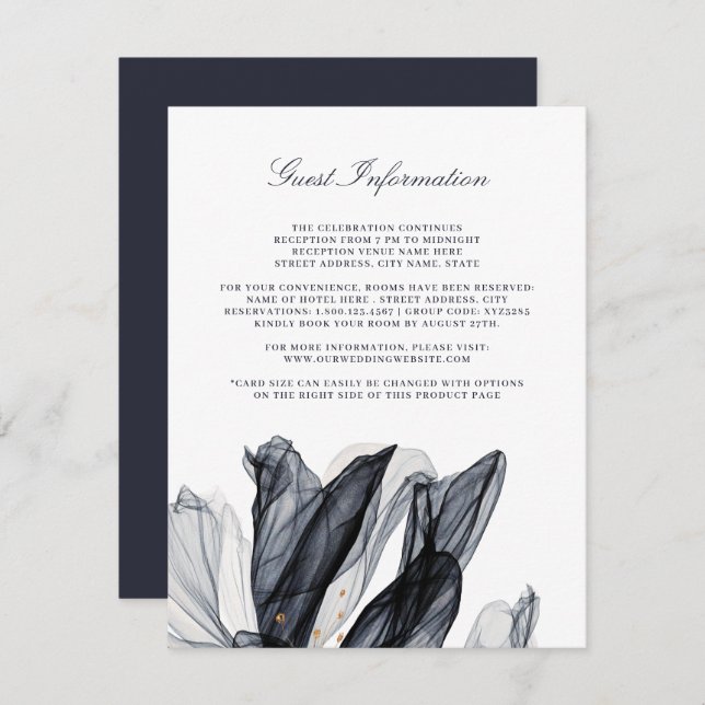Elegant Smoky Floral Navy Wedding Insert Card (Front/Back)