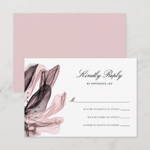 Elegant Smoky Flowers Dusty Rose Pink Wedding RSVP Card