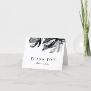 Elegant Smoky Flowers Navy Wedding  Thank You Card