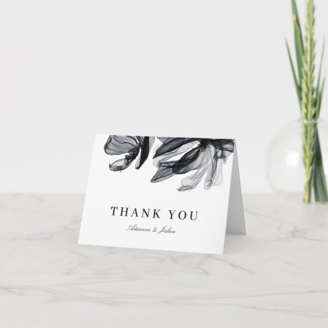 Elegant Smoky Flowers Navy Wedding  Thank You Card (Front)