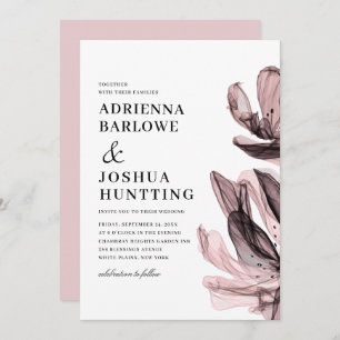 Elegant Smoky Flowers Side Text Dusty Pink Wedding Invitation