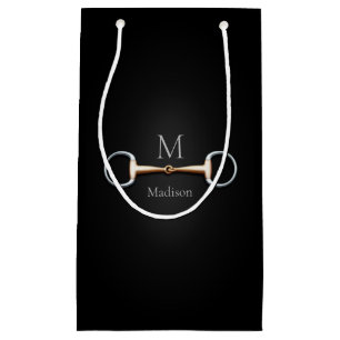 Elegant Snaffle Bit Monogrammed Custom Black Small Gift Bag