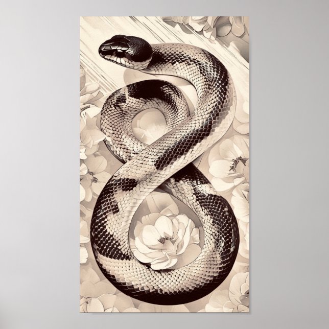 Elegant Snake Coiled Amidst Soft Blooming Flowers Poster (Front)