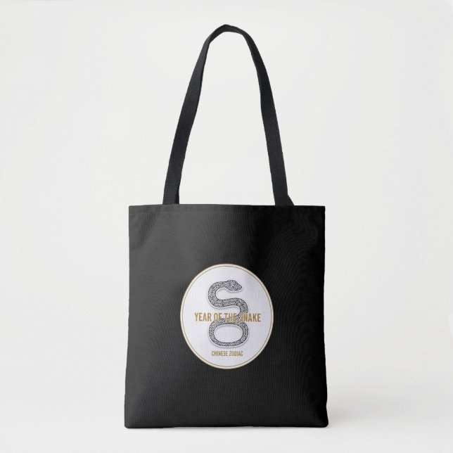 Elegant Snake - Luxury Chinese Zodiac Art & Mystic Tote Bag (Front)