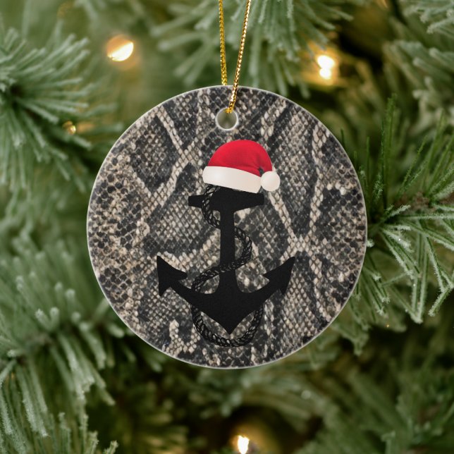 elegant snake skin nautical ANCHOR + SANTA HAT | Ceramic Tree Decoration (Tree)