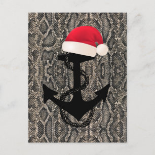elegant SNAKE SKIN pattern - ANCHOR + SANTA HAT   Postcard