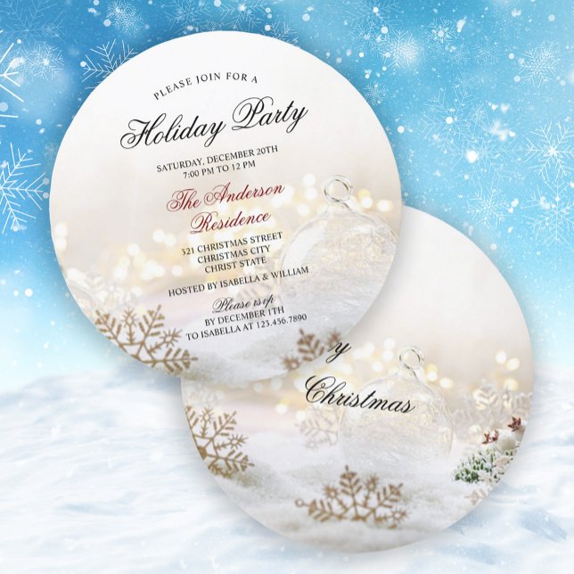 Elegant Snow and Baubles Christmas Holiday Invitation (Creator Uploaded)