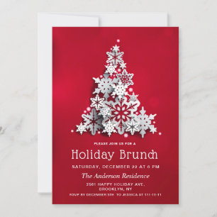 Elegant Snow Christmas Tree Holiday Brunch Invitation