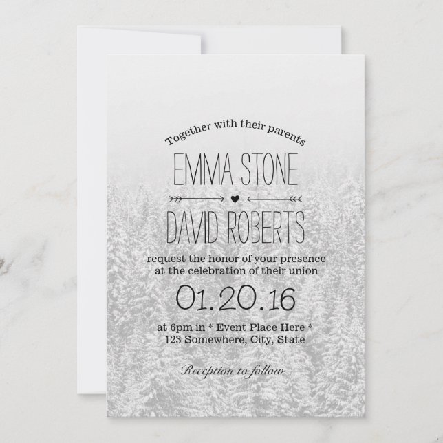 Elegant Snow Forest Winter Wedding Invitation (Front)
