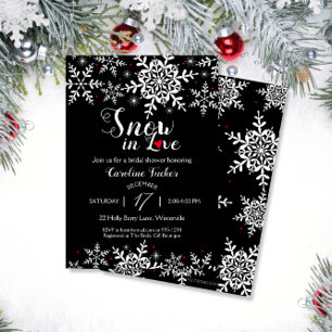 Elegant Snow in Love Winter Black Bridal Shower Invitation