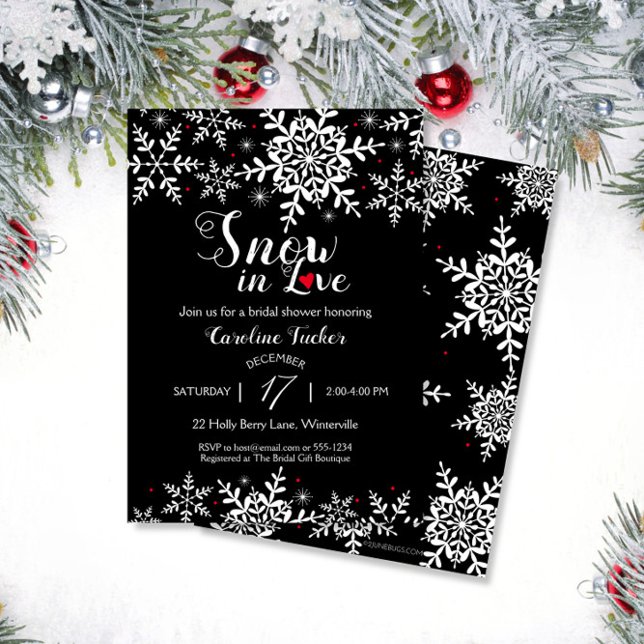 Elegant Snow in Love Winter Black Bridal Shower Invitation (Creator Uploaded)