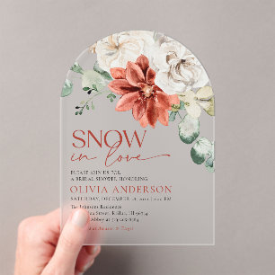 Elegant Snow in Love Winter Red Bridal Shower Acrylic Invitations