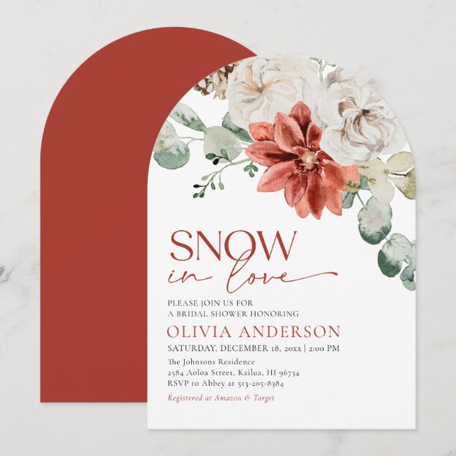 Elegant Snow in Love Winter Red Bridal Shower Invitation (Front/Back)